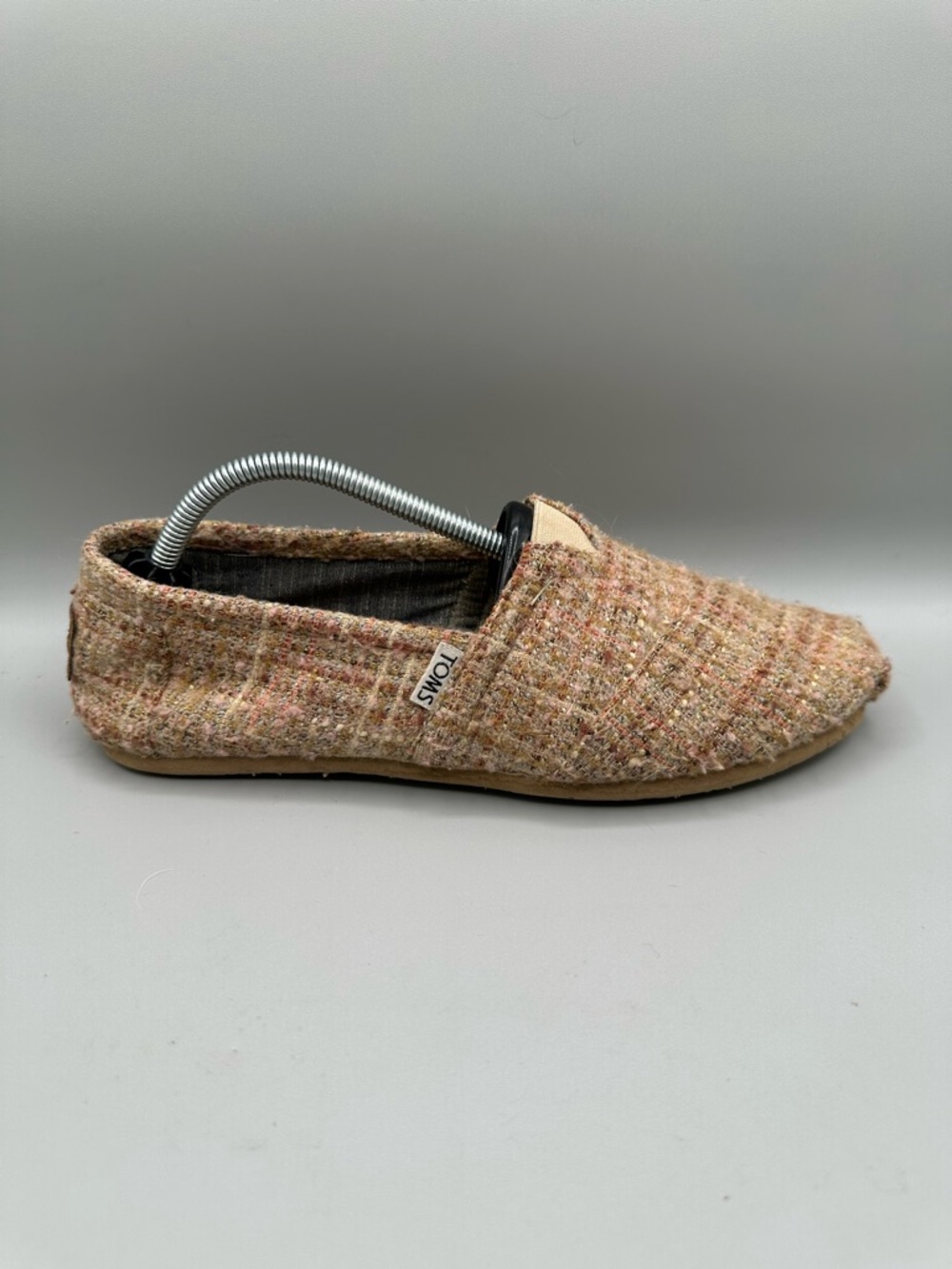 Toms Classic Alpargata Slip On Tweed Metallic Shoes Women 8.5 Tan
